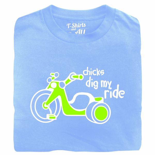 chicks dig mt ride sky blue tshirt