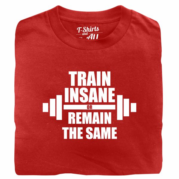 train insane man red t-shirt