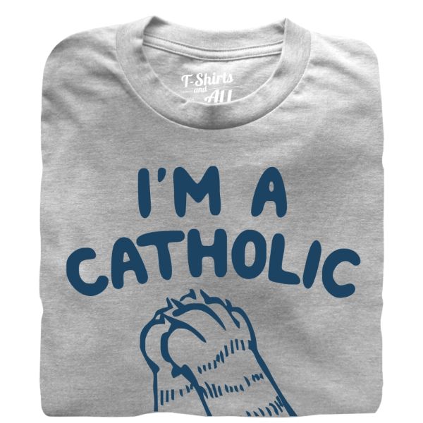 im a catholic addicted to cats man heather grey t-shirt