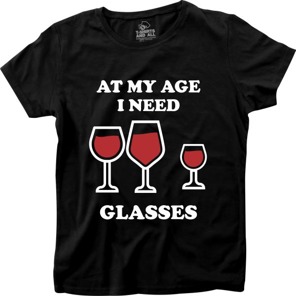 At my age I need glasses woman black t-shirt