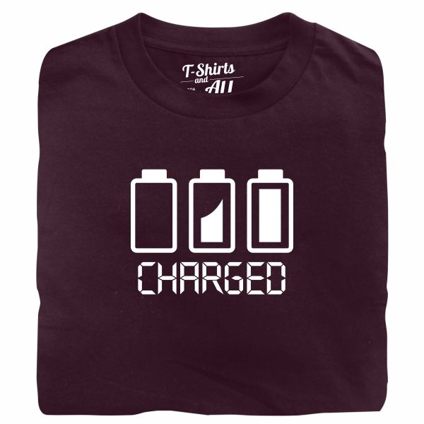 Battery charged man burgundy t-shirt
