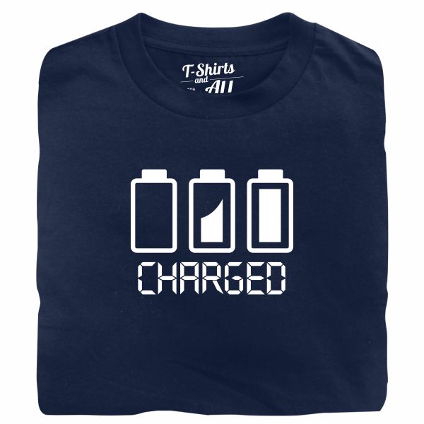 Battery charged man navy blue t-shirt