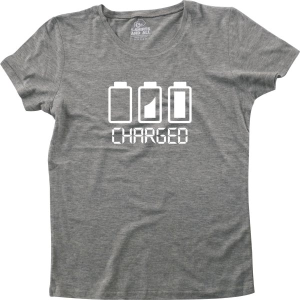 Battery charged woman heather grey t-shirt