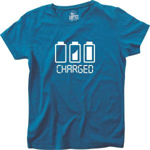 Battery charged woman royal blue t-shirt