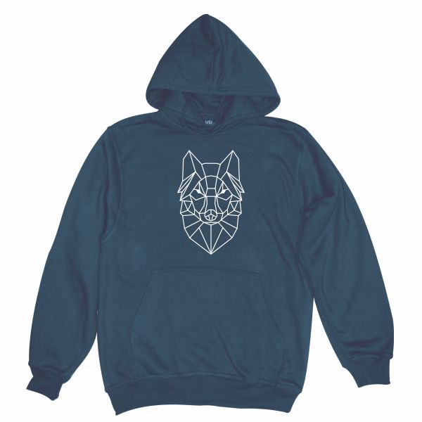 geometric wolf navy hoodie